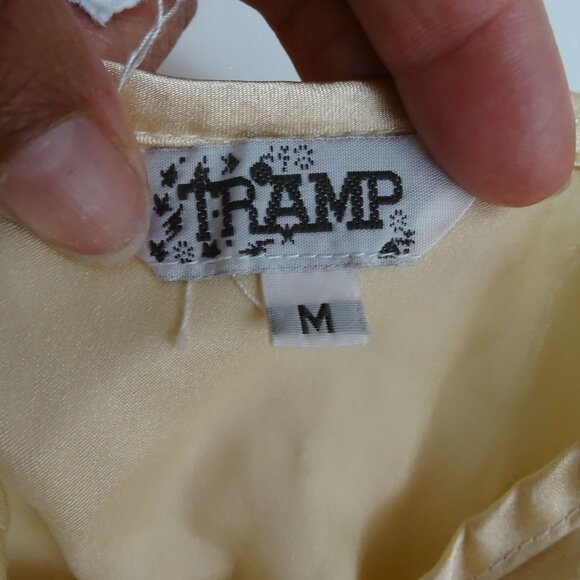 Tramp Tan Puff Sleeve Dress Women Size M Above Knee Ties at Waist - Picture 3 of 8